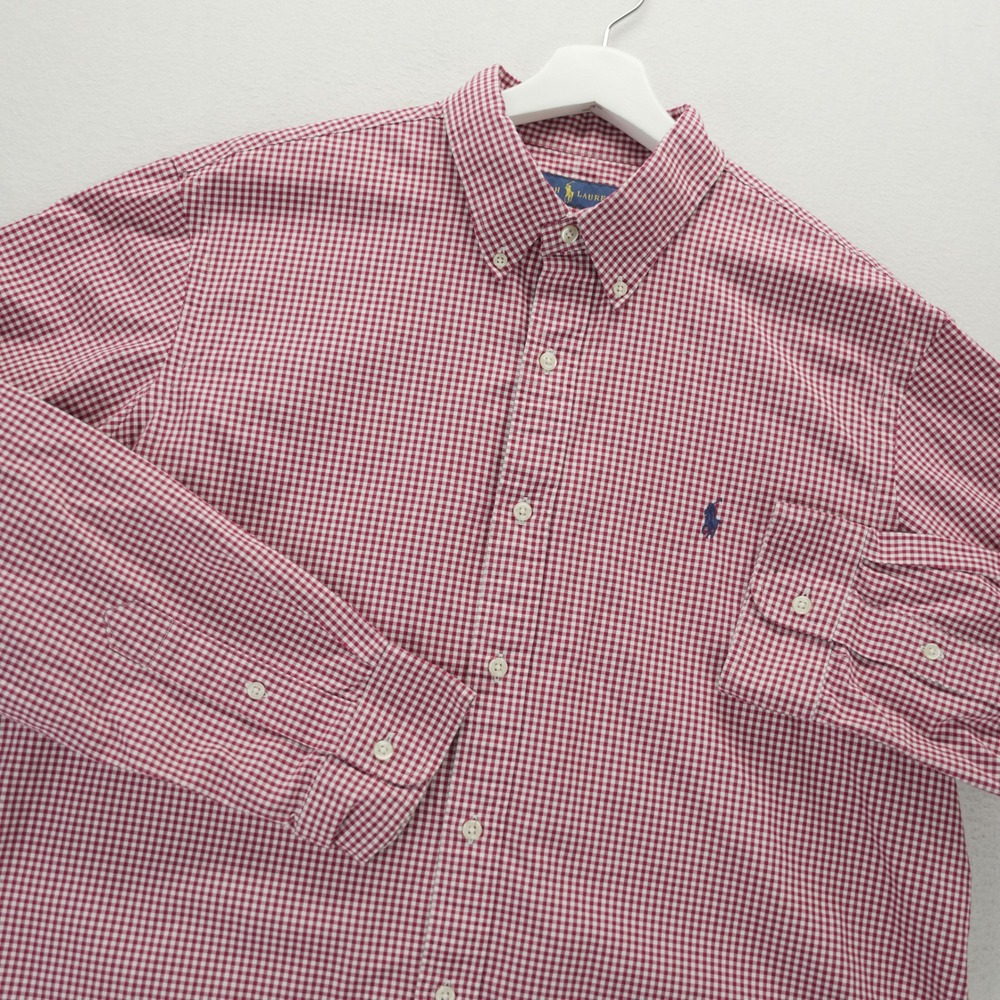 Ralph Lauren Mens XL Red Gingham Check Cotton Button Down Long Sleeve Shirt